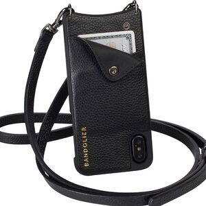 Bandolier Emma Black Leather Phone Case with Strap